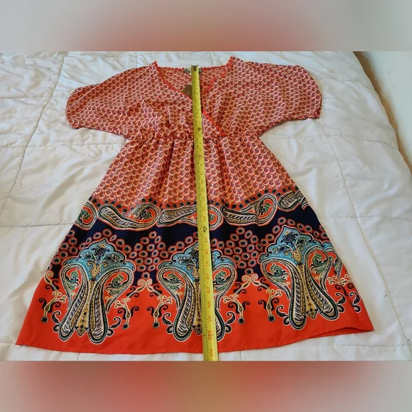 NWT Francesca's Collection Adorable "Mya'n Bohemian Midi Dress (Medium) 🧡🤍🩵🧡 - Picture 11 of 16